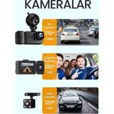 Kameralı Wifi Ekran Araç Kamerası Fullhd Geniş Ön + Arka + Araç Içi Kamera Hareket Sensörü