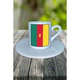 Kamerun Ülke Bayrağı Bayrak Baskılı Türk Kahvesi Fincanı Tabaklı Kişiye Özel Model 2