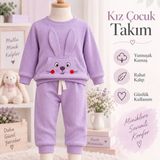 Kamikam Tavşanlı, Kanguru Cepli, Nakışlı Kaliteli, Pamuklu Kız Çocuk Takım(1 Beden Büyük Alınız) - 2 Yaş - Mor