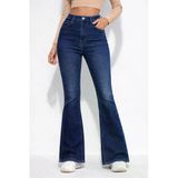 KAMİLKUNDURA Kadın Yüksek Bel Koyu Mavi İspanyol Paça Power Likra Kot Denim Jean
