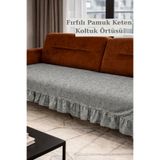 KAMİZ Fırfırlı Koltuk Örtüsü Bohem Pamuk Keten | Kaymaz, Yıkanabilir, Modern Şık Tasarım Antrasit