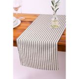 KAMİZ Gri Çizgili Keten Runner 40x150 Cm