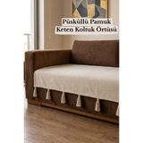 KAMİZ Püsküllü Koltuk Örtüsü Bohem Pamuk Keten | Kaymaz, Yıkanabilir, Modern Şık Tasarım