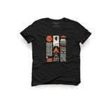 Kamp Bauhaus Baskılı Tasarım Tişört – Unisex%100 Pamuk Siyah Regular Outdoor Erkek Kadın T-shirt, Siyah, L