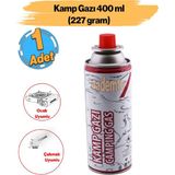 Kamp Gazı (1 Adet) Bütan Propan Tüpü Portatif Ocak Kartuşu Tek Kullanımlık Pürmüz 400 Ml 227 Gr