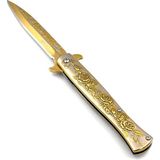 Kamp Outdoor Mtech Gül Desenli Ön - Arka - Namlu Gravürlü Çakı 22,5 cm Kilitli 152 gr Hafif - Sarı