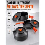 Kamp Pişirme Seti Hafif Alüminyum Tencere Tava Çaydanlık Piknik Karavan Mutfak Seti