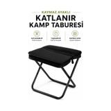 Kamp Taburesi Çantalı Katlanır Taşınabilir Hafif Dayanıklı Kaymaz Ayaklı Outdoor Oturma Sandalyesi Siyah