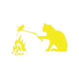 Kamp Yapan Kedi Araba Sticker 17X17 Cm Sarı