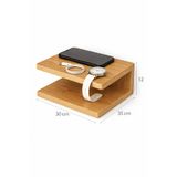 KAMPASİST Minimalist Duvar Tipi Çam Rengi Yatak Yanı Raf – 2 Katlı Telefon ve Saat Rafı 30x25 cm
