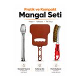 Kampavm 3 Parça Mangal Seti Maşa Yelpaze Tel Fırça Barbekü Seti