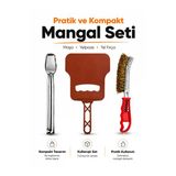 Kampavm 3 Parça Mangal Seti Maşa Yelpaze Tel Fırça Barbekü Seti