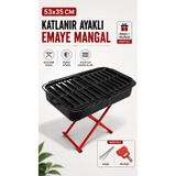 Kampavm Emaye Mangal 53x35 cm Katlanır Ayaklı Kamp Piknik Mangalı