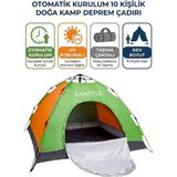 Kamptek Kamp Teknolojisi 10 Kişilik Otomatik Kamp Çadırı - Büyük Boy Deprem Çadırı Uv Korumalı Geniş Çadır - Renkli