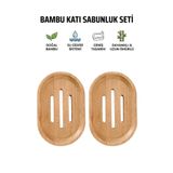 kamptek kamp teknolojisi 2'li Bambu Katı Sabunluk Seti - Ahşap Izgaralı Doğal Sabun Altlığı Banyo Aksesuarı Oval Tasarım