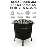 Kamptek Kamp Teknolojisi Desenli Bahçe Ateş Çukuru Mangal - Outdoor Şömine Izgaralı 2'si Bir Arada Mangal Ateş Çukuru - Siyah