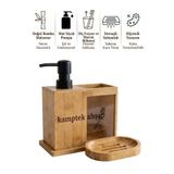 kamptek kamp teknolojisi Kamptek Ahşap Bambu Banyo Düzenleyici Set - Katı + Sıvı Sabunluk ve Diş Fırçalık Organizer