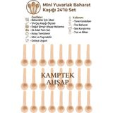 Kamptek Kamp Teknolojisi Kamptek Ahşap Mini Yuvarlak Baharat Kaşığı Set - Doğal El Yapımı Hassas Ölçü Tuz Kahve Kavanoz Kaşığı - Ahşap Rengi