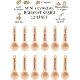 Kamptek Kamp Teknolojisi Kamptek Ahşap Mini Yuvarlak Baharat Kaşığı Set - Doğal El Yapımı Hassas Ölçü Tuz Kahve Kavanoz Kaşığı