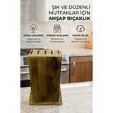 Kamptek Kamp Teknolojisi Masif Doğal Ahşap Bıçak Standı - 5 Bölmeli Tezgah Üstü Doğal Bıçaklık Blok Organizer Mutfak Düzenleyeci