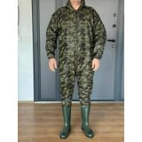 Kamuflaj Desen 3.8 Mm. Pvc, Su Geçirmez Kapuşonlu, Çizmeli, Boy Tulum