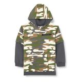 Kamuflaj Desenli Kapşonlu Sweatshirt Kanguru Cepli Şardonlu