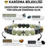 Kamus Karizma Bilekliği Labradorit Oniks Hematit Kaplangözü Doğal Taş Bileklik - 18 cm - Mavi - Krem