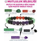 Kamus Mutluluk Bilekliği Akik Yeşim Aventurin Ametist Oniks Doğal Taş Bileklik - 18 cm - Siyah - Pembe