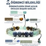 Kamus Öğrenci Bilekliği Sodalit Florit Labradorit Hematit Kaplangözü Doğal Taş Bileklik - 18 cm - Koyu Kahverengi