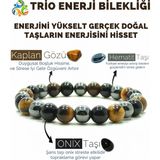 Kamus Trio Enerji Oniks Hematit Kaplangözü Doğal Taş Bileklik - 19 cm - Siyah