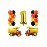Kamyon 1 Yaş Inşaat Balon Set Yıldız Balon Folyo Set Konsept Doğum Günü Set Yaş Balon Set