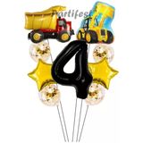 Kamyon Dozer Kepçe Inşaat 4 Yaş Balon Set Yıldız Balon Set Kamyon Inşaat Konsept Doğum Günü Set