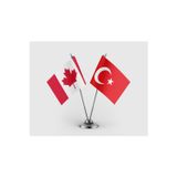 Kanada Bayrağı ve Türk Bayrağı İkili Saten Masa Bayrağı Takımı