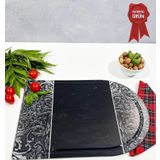 Kanallı Cam Kesme Tahtası - Cam Kesme Tablası | Black Ornament - Kenarı Oval | 25cm x 35cm | Patentli Ürün