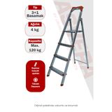 Kanat Asvera 3+1 (4 Basamaklı) Ev Tipi Pratik Profil Merdiven - Katlanabilir Sağlam Çelik Merdiven