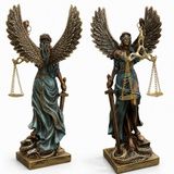 Kanatlı Adalet Heykeli – Terazi ve Kılıç Detaylı Dekoratif Biblo 30cm