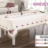 KANAVİÇE BASKILI GÜPÜRLÜ MASA ÖRTÜSÜ