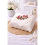 Kanaviçe İşlemeli Gardenya 90X90 Cm Tek Bohça Kırmızı