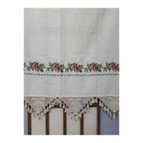 Kanaviçe Işlemeli Otantik Perde, Buldan Perde, Yazlık Perdesi, Bodrum Perdesi, Mutfak Perdesi KREM/KIRMIZI 100 x 200