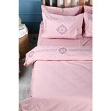 Kanaviçe Nakışlı %100 Pamuk Nevresim Takımı - Pembe - 220 x 240 cm