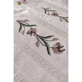 Kanaviçe Nakışlı Güllü Kadife El Yüz Havlusu - 50x90 cm- Krem - 50 x 90 cm
