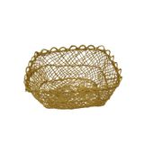 Kancaev İnce Hasır Sepet Küçük 14x12x7cm Abaka El Örgüsü Ekmek Sepeti Gold Dekoratif