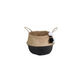 KANCAEV Sepet,siyah-beyaz Püsküllü Katlanır Göbekli Hasır , 30cm..