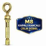 Kancalı Çelik Dübel M8 Kapalı Ağız – Salıncak, Boks Torbası, Avize ve Tavan Asma İçin Güçlü Montaj Aparatı