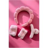 KANİNCHEN Kadın Pembe Renk Spa Taç Mandal Toka Su Emici Havlu Bileklik Set