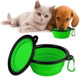 Kanji Katlanabilir Silikon Mama ve Su Kabı – 350 ML - Yeşil, Askı Aparatlı, Taşınabilir, Katlanabilir Pet Mama Kabı – Kedi ve Köpekler İçin Seyahat Dostu Mama Kasesi