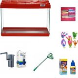 Kanki Pet 30 cm KP3018 Kırmızı Renkli Kapaklı Akvaryum Hazır Set ( 9 Litre )