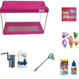 Kanki Pet 30 cm KP3018 Pembe Renkli Kapaklı Akvaryum Hazır Set ( 9 Litre )
