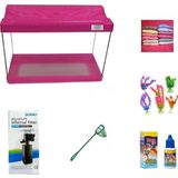 Kanki Pet 35 cm KP3518 Pembe Renkli Kapaklı Akvaryum Hazır Set ( 12 Litre )