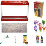 Kanki Pet 50 cm KP5018 Kırmızı Renkli Kapaklı Akvaryum Hazır Set ( 26 Litre )